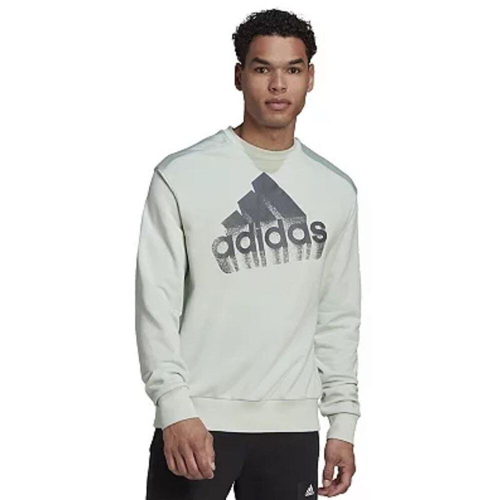 NWT Adidas 2XL Men's Green Essentials Sweatshirt Logo Crew Comfort Pullover